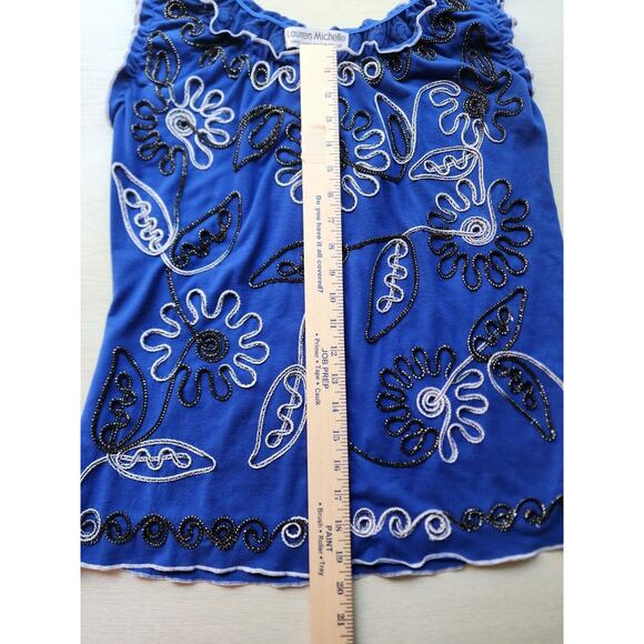 TOP-LAUREN MICHELLE-Royal Blue-Metallic Detail-Sleeveless-Ruffled-Size Medium - Picture 15 of 16